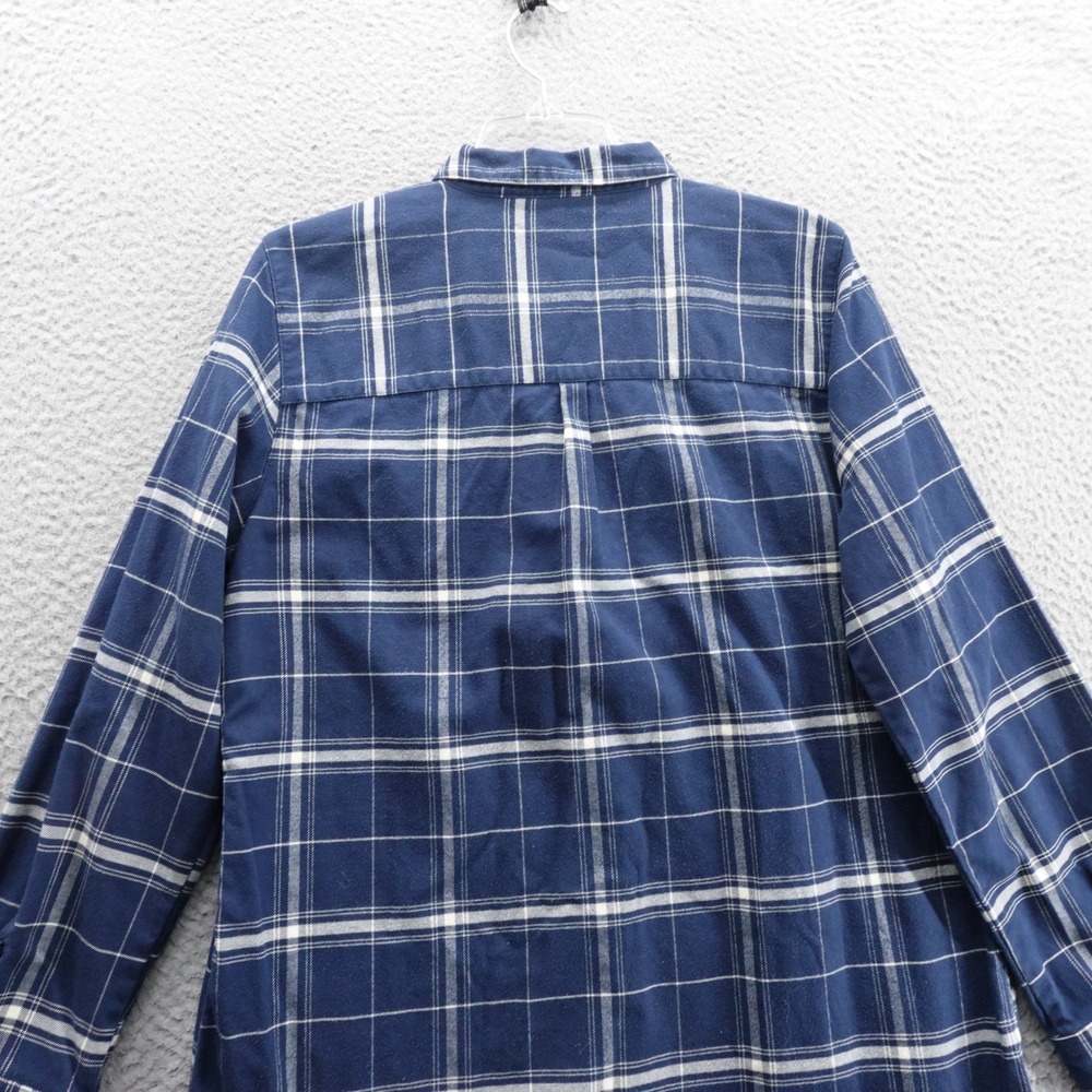 Garnet‎ Hill Plaid Flannel Tunic Top Large Navy Blue Cotton Womens Fall Shirt - Picture 4 of 11